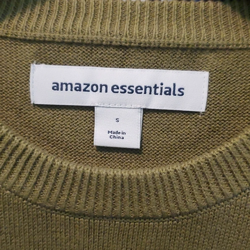 NWT Amazon Essentials Men's Golden Olive Cotton Crewneck Sweater S